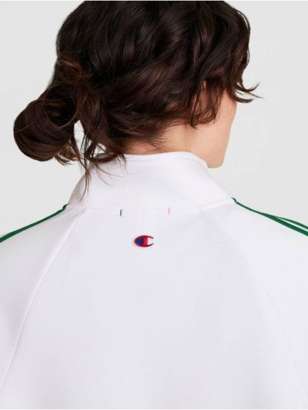 Champion White Cropped Zip Up Hoodie with Green Accents and Bows - Picture 3 of 4